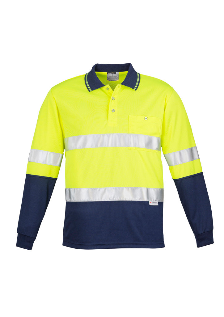 Mens Hi Vis Spliced Long Sleeve Polo - Hoop Taped - Yellow/Navy