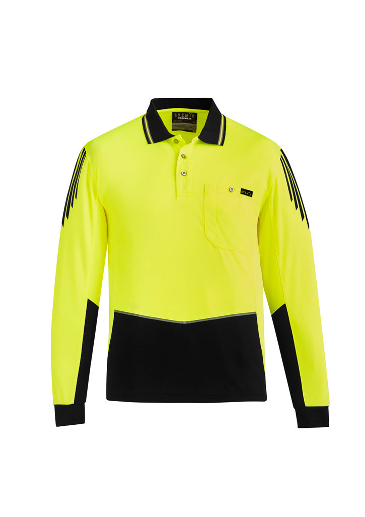 Mens Hi Vis Flux Long Sleeve Polo - Yellow/Black