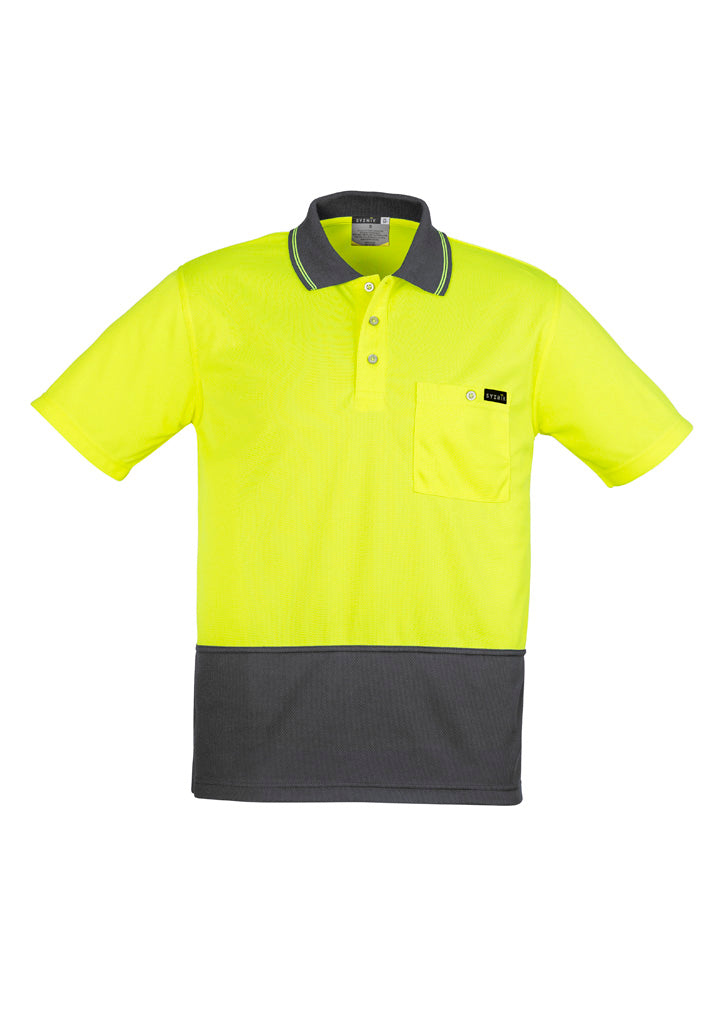 Mens Hi Vis Comfort Back Short Sleeve Polo - Yellow/Charcoal