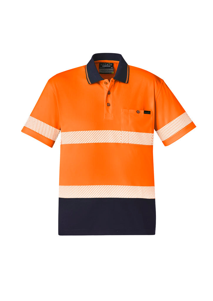 Unisex Hi Vis Segmented Tape Short Sleeve Polo - Orange/Navy