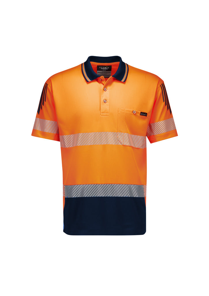 Mens Hi Vis Flux Segmented Tape Short Sleeve Polo - Orange/Navy