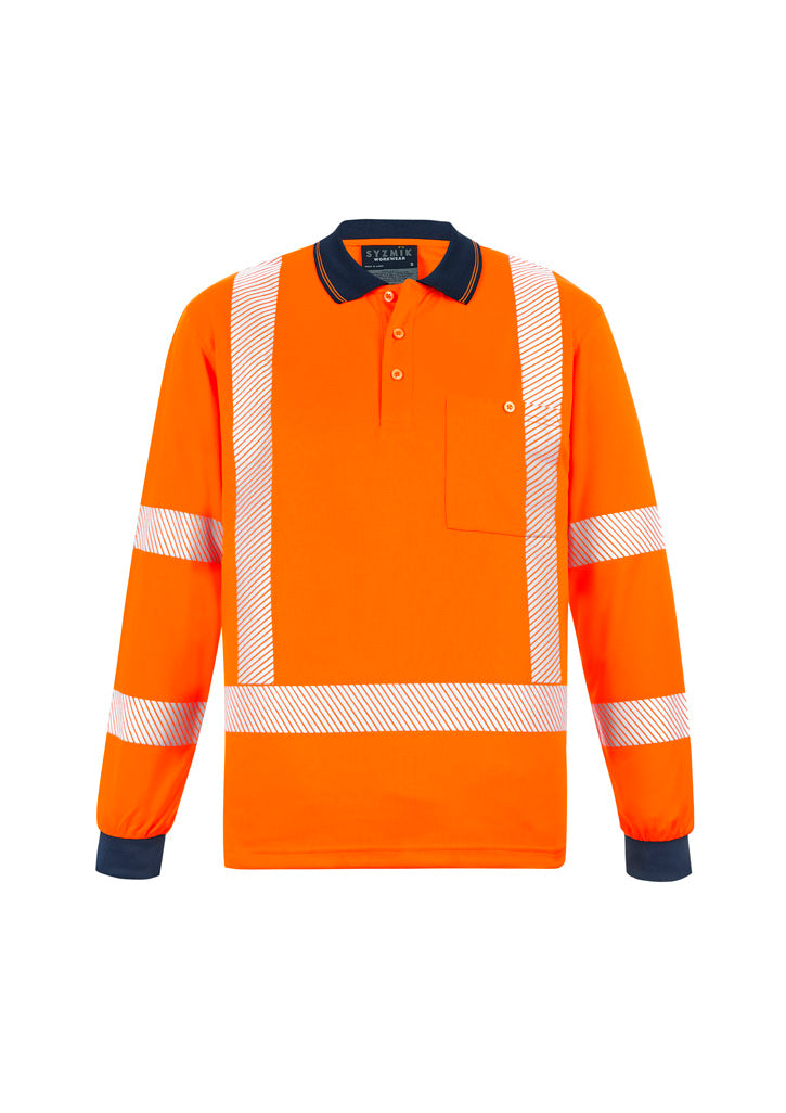 Unisex Hi Vis X Back NSW Rail Long Sleeve Polo - Orange