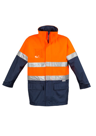 Mens Hi Vis Waterproof Lightweight Jacket - Orange/Navy