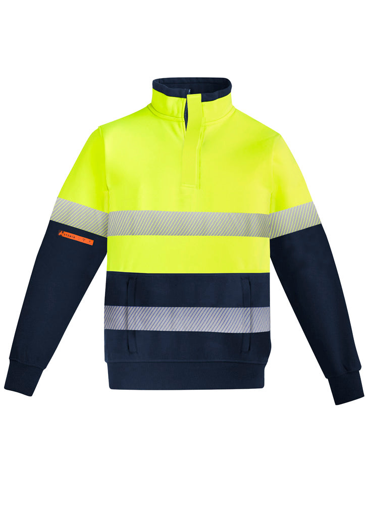 Mens Orange Flame Hi Vis 1/4 Zip Pullover - Hoop Taped - Yellow/Navy
