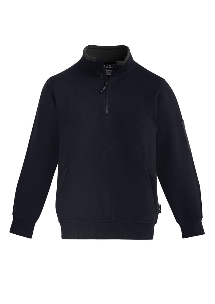 Unisex 1/4 Zip Brushed Fleece Pullover - Navy/Charcoal