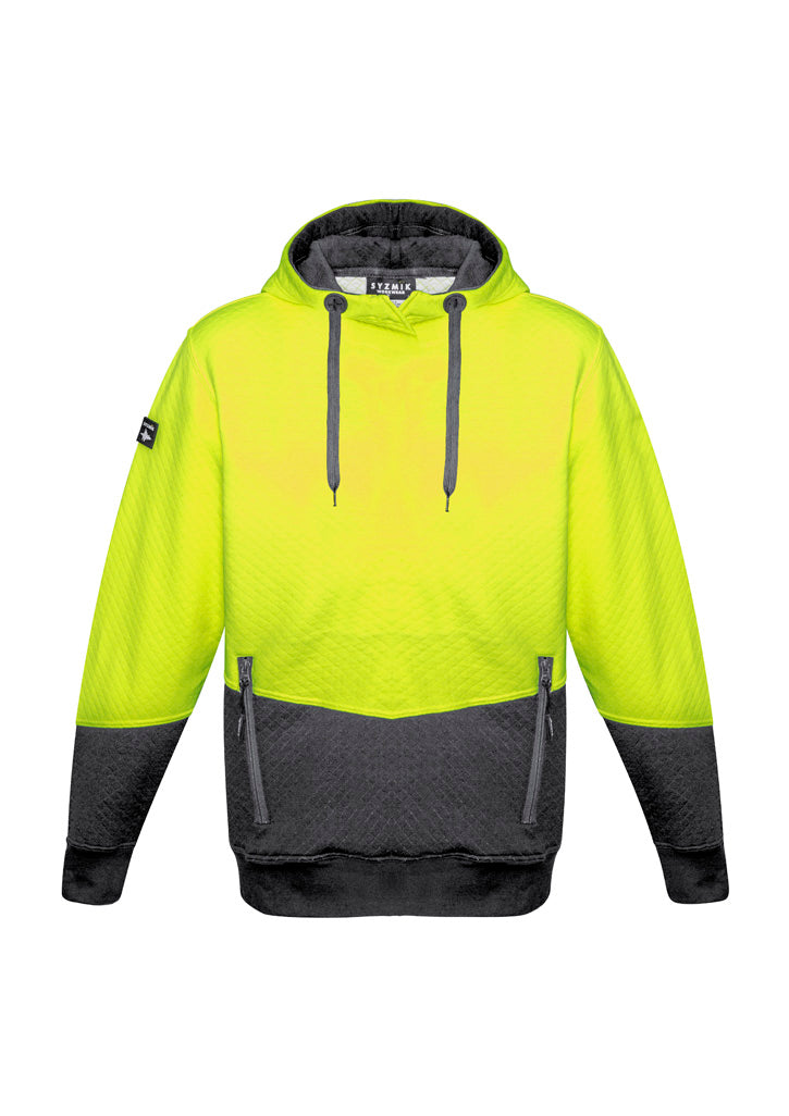 Unisex Hi Vis Textured Jacquard Hoodie - Yellow/Charcoal