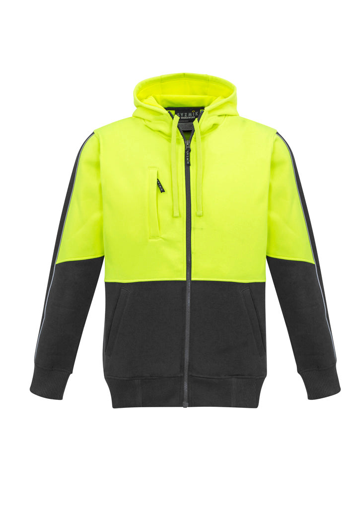 Unisex Hi Vis Full Zip Hoodie - Yellow/Charcoal