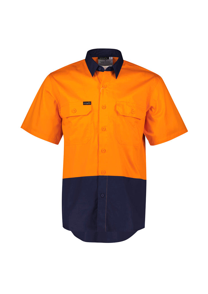 Mens Hi Vis Short Sleeve Shirt - Orange/Navy