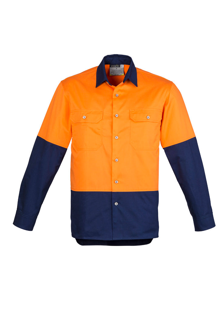 Mens Industrial Long Sleeve Shirt - Orange/Navy
