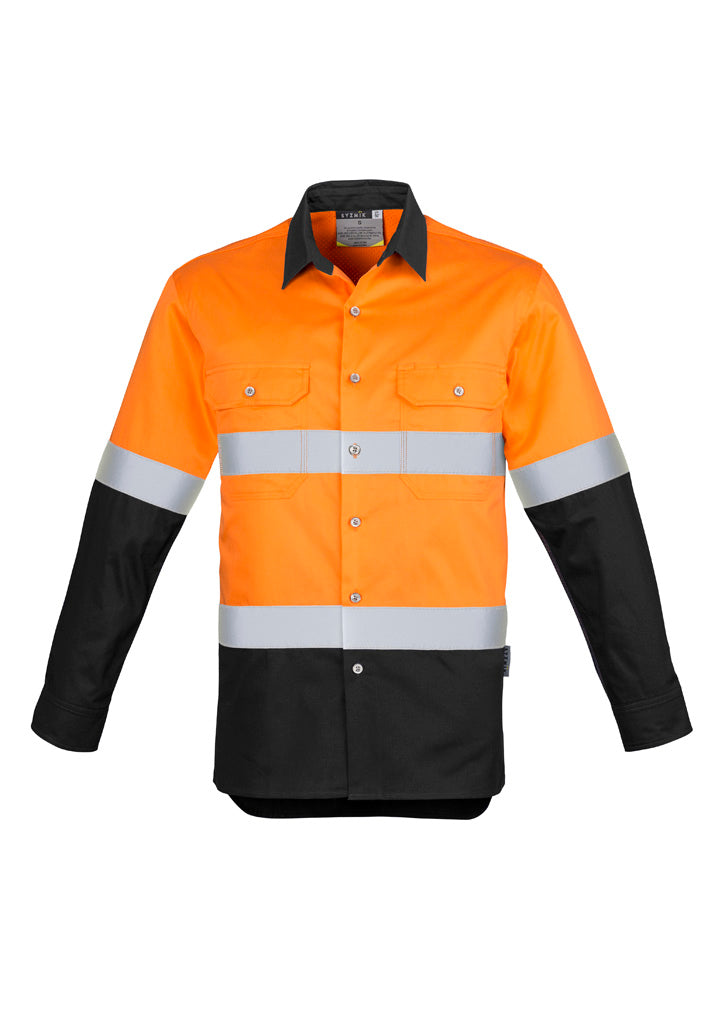 Mens Industrial Long Sleeve Shirt - Hoop Taped - Orange/Black