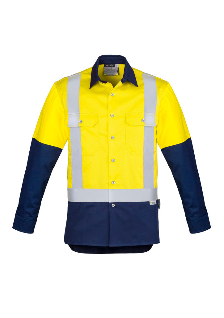 Mens Industrial Long Sleeve Shirt - Shoulder Taped - Yellow/Navy