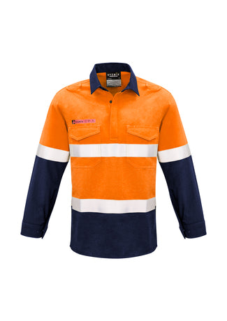 Mens FR Closed Front Hooped Taped Spliced Shirt - Orange/Navy