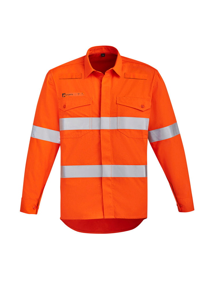 Mens Orange Flame Hi Vis Open Front Shirt - Hoop Taped - Orange